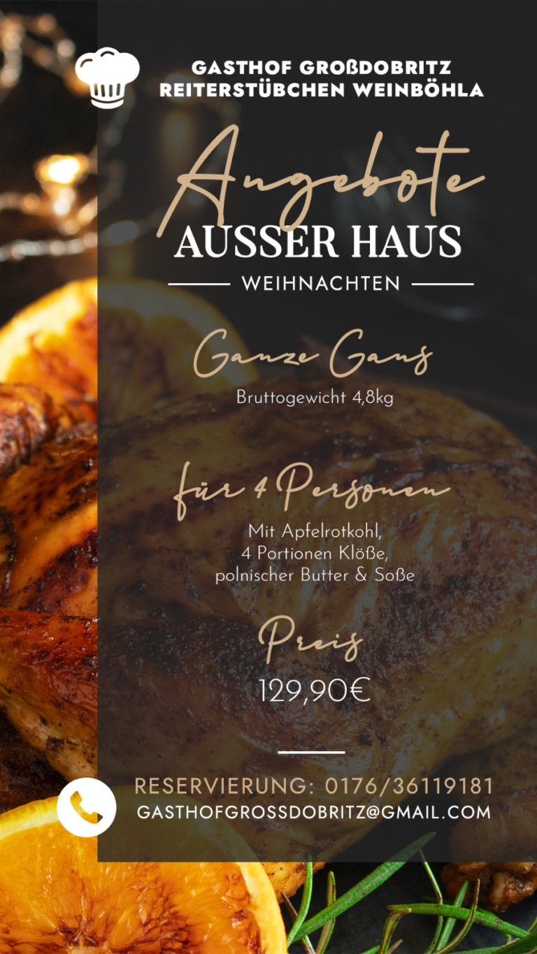 Martins-Gans to Go, Gans zum abholen, Gans für 4 Personen